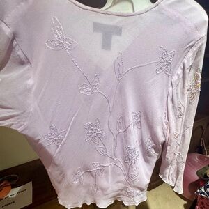 SilkLand Lavender Embroidered Floral Blouse